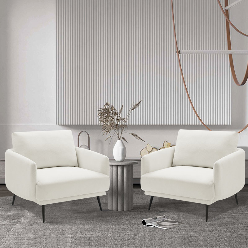 Fauteuil d'appoint surdimensionné à assise simple de 37,5 po Lanaijah pour salon (ensemble de 2), Polyester blanc pur