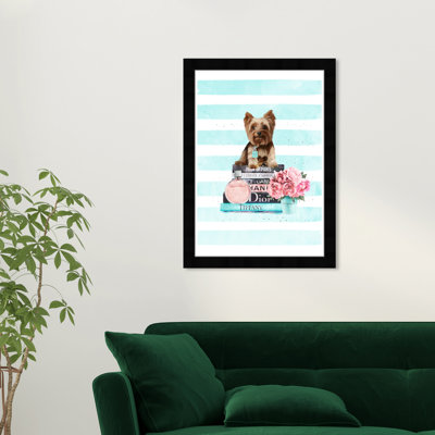 «Yorkie Mint Blue», impression encadrée