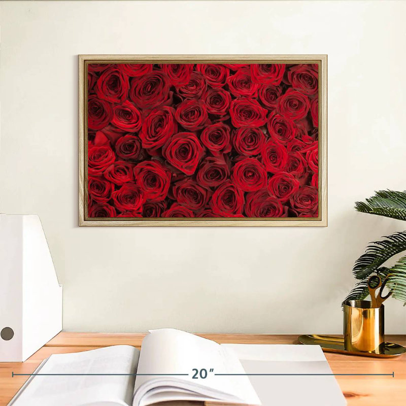 Roses rouges d'été, Cadre flottant en bois naturel, 13 po x 9 po