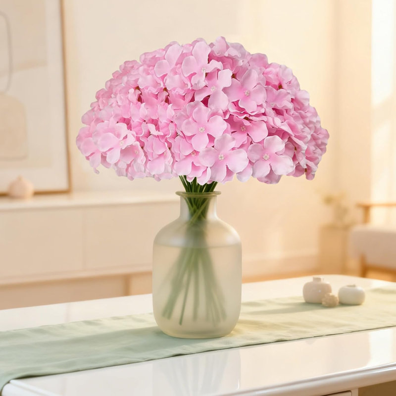 100 pièces d'hortensias roses artificielles en vrac, têtes d'hortensias en soie artificielle avec tiges pour décorations de mariage