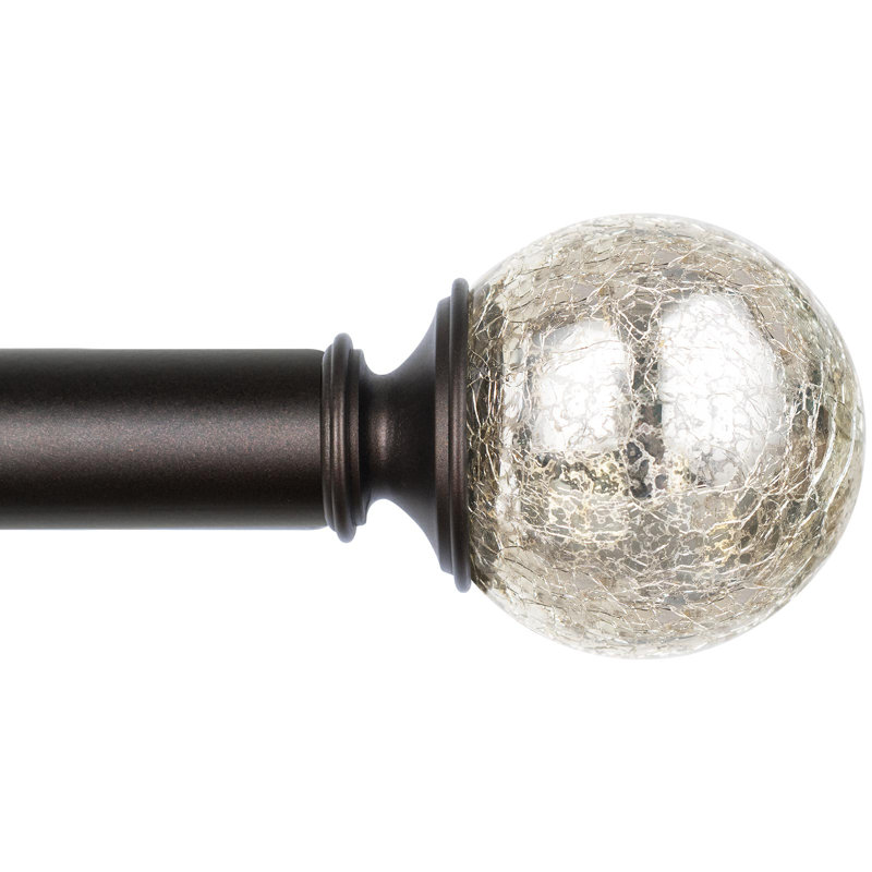 Eleby Adjustable 1" Single Crackle Glass Finials Curtain Rod, Brown, 48" - 86"