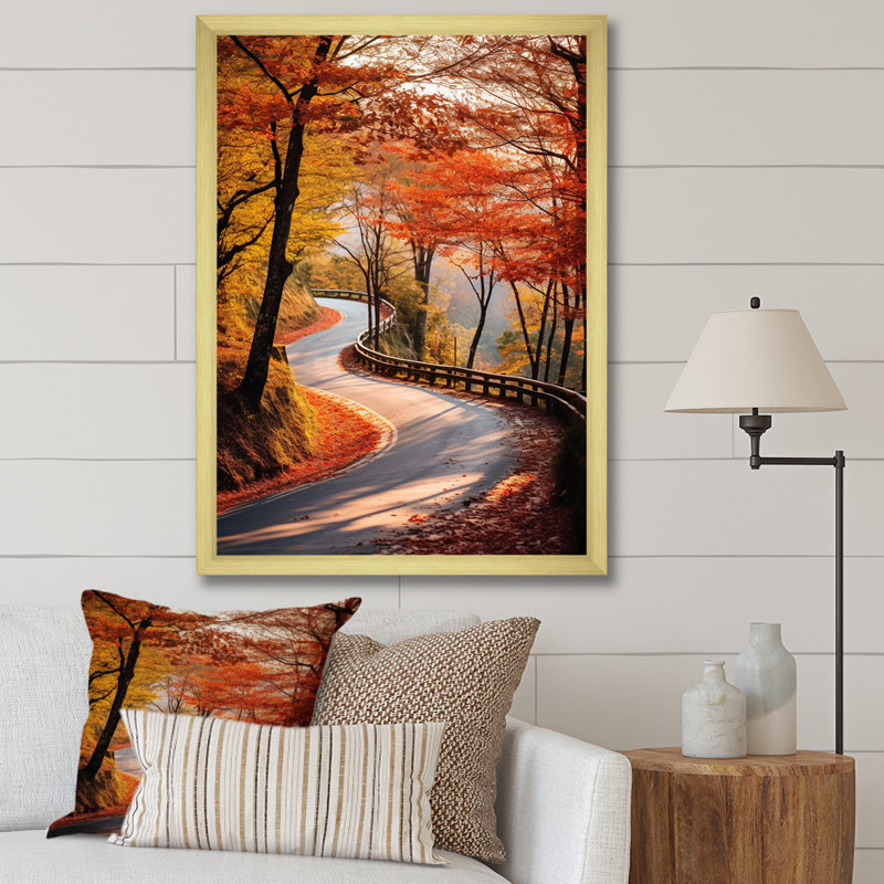 «Crimson Autumn Road Into Forest II», H 32 po x l 16 po x P 1 po, Cadre flottant noir