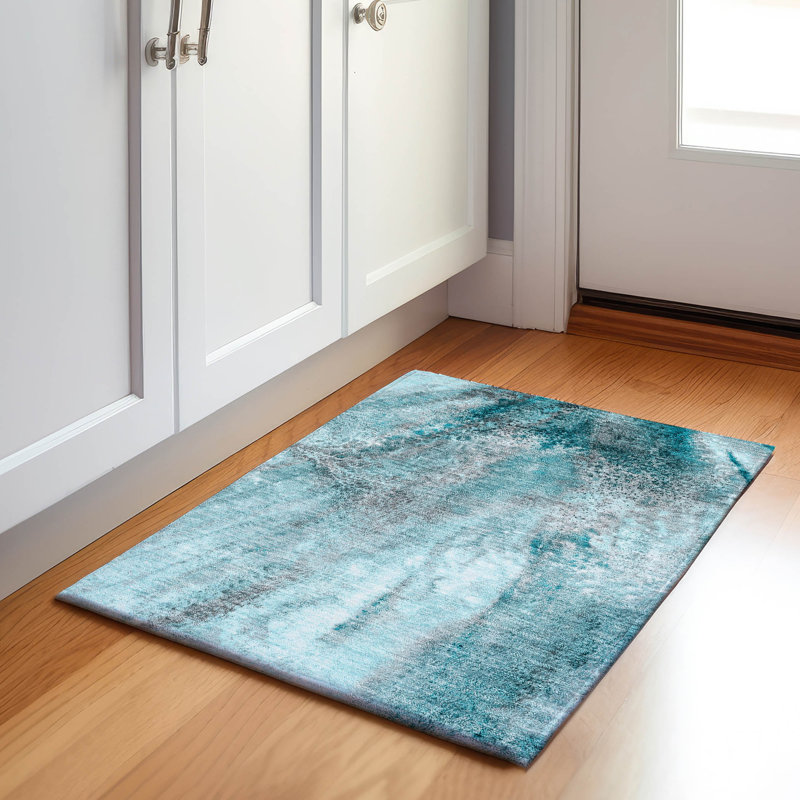 Tapis bleu sarcelle lavable à la machine Premium Cerrito AMF505, Rectangle 1 pi 8 po x 2 pi 6 po