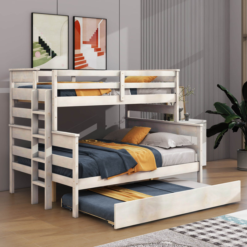 Lit simple superposé au dessus d'un lit double avec gigogne Jantel Kids, Blanc