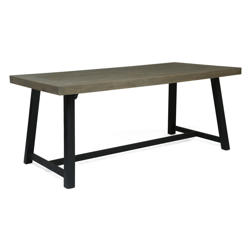 Table de salle à manger d'extérieur en bois d'acacia, finition gris sablé et noir