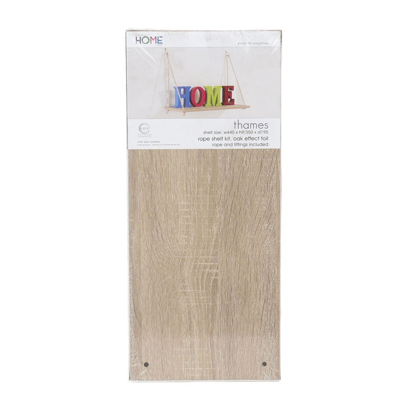 Thames Rope Hanging Shelf Kit, Foiled Finish, Oak