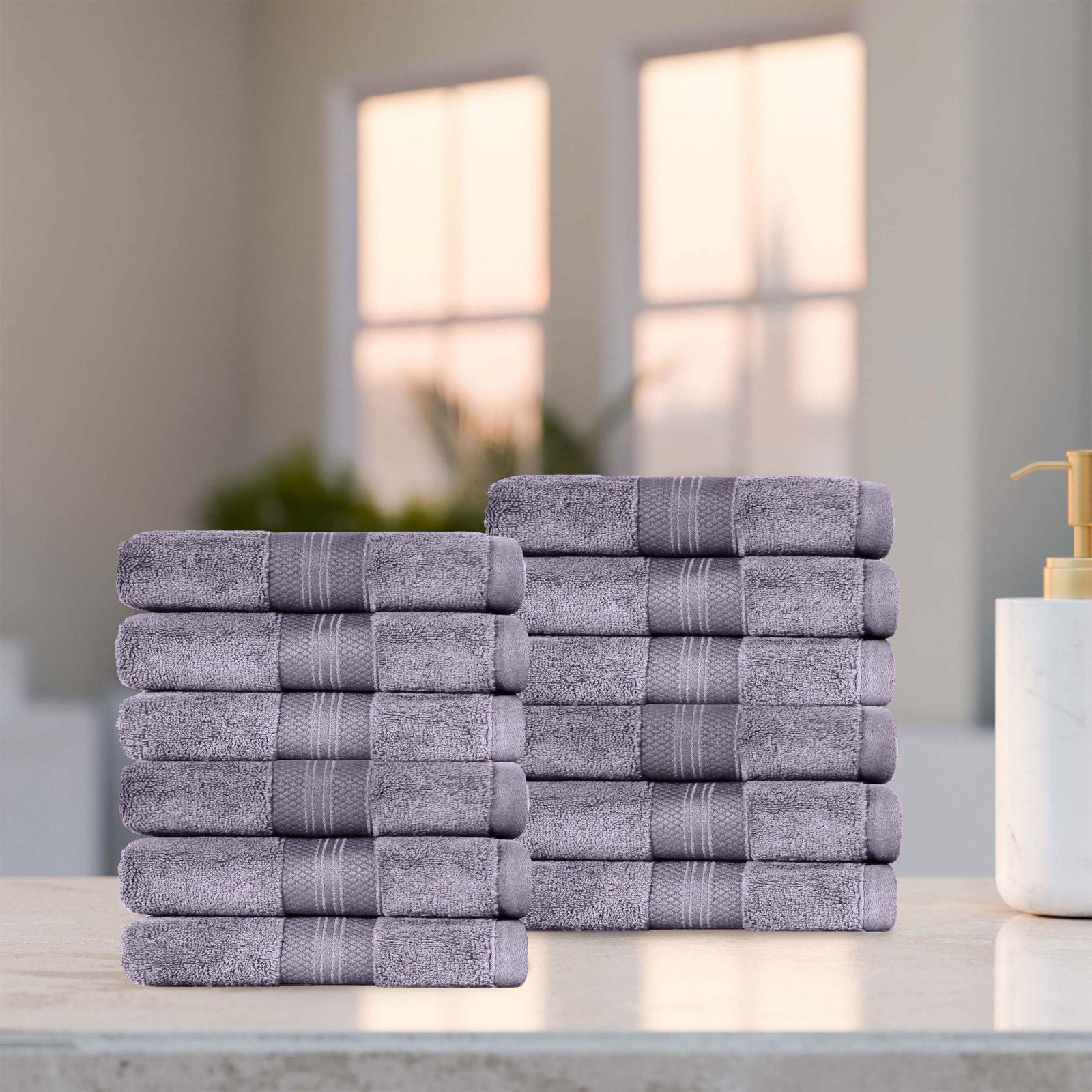 Finnian Ultra-Plush Heavyweight, 100% Turkish Towel Collection, Wisteria, Washcloths - 12 Pack