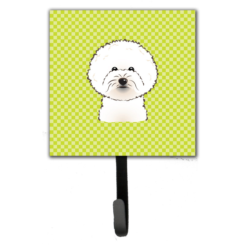 Porte-laisse bichon frisé et crochet mural damier bichon