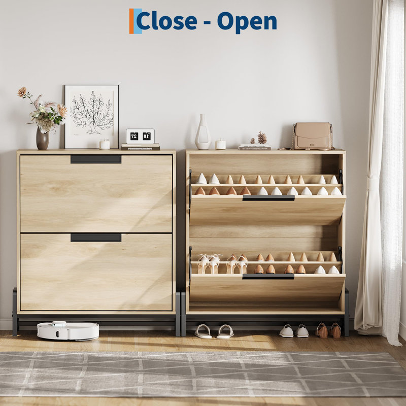 Armoire à chaussures avec 2 tiroirs rabattables Solution de rangement cachée pour le couloir d'entrée ou le salon Tablettes réglables 9 5 \