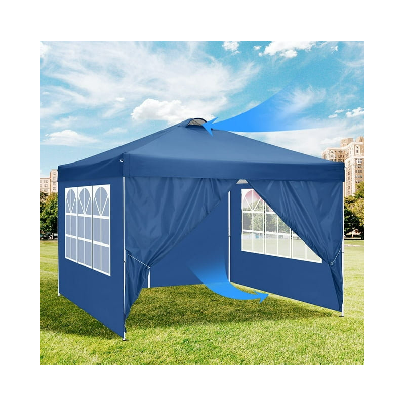 COBIZI 118" W x 118" D Pop Up Canopy Tent with 4 Sidewalls, UPF 50+Waterproof Outdoor Canopy with Air Vent, Blue