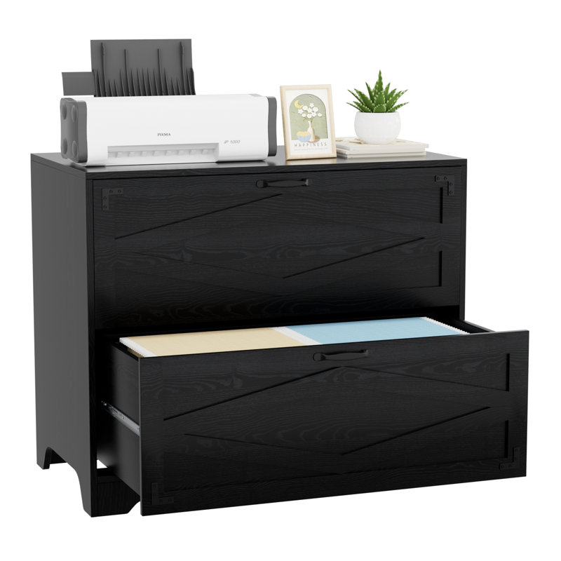 Maniram 35.43'' Wide 2 -Drawer Farmhouse Lateral File Cabinet, Wood Filing Cabinet for Home Office, Large File Storage Printer Stand for A4/Letter Size Files, with Anti-tilt Mechanism