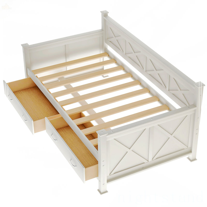 Twin Size Daybed With 2 Large Drawers, Cream White