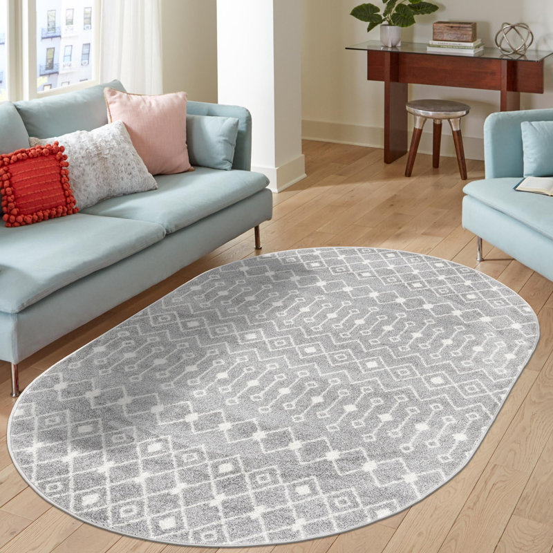 Somerville Geometric Indoor Rug, Oval 7'10" x 10', Gray