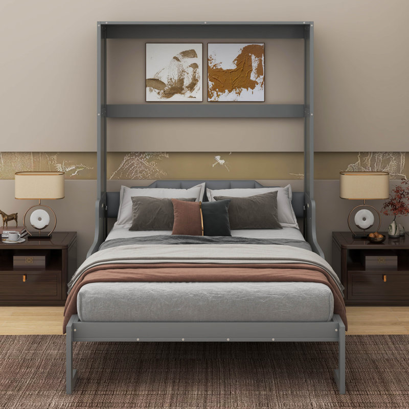 Grand lit escamotable mural avec coussin, Gris