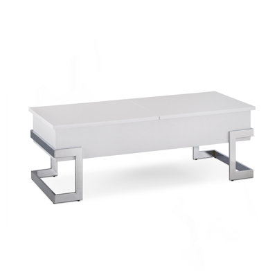 Coffee Table, White High Gloss And Chrome With Lift Top