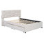Lit plateforme tapissier avec tête de lit à motif brique, avec gigogne et 2 tiroirs, tissu en lin-890498192-890498194