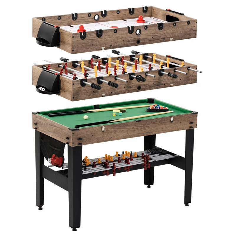 Table de jeu combinée 3-en-1 MD Sports avec air hockey, billard et babyfoot, comprend des accessoires complets et une conception peu encombrante pour les salles de jeux