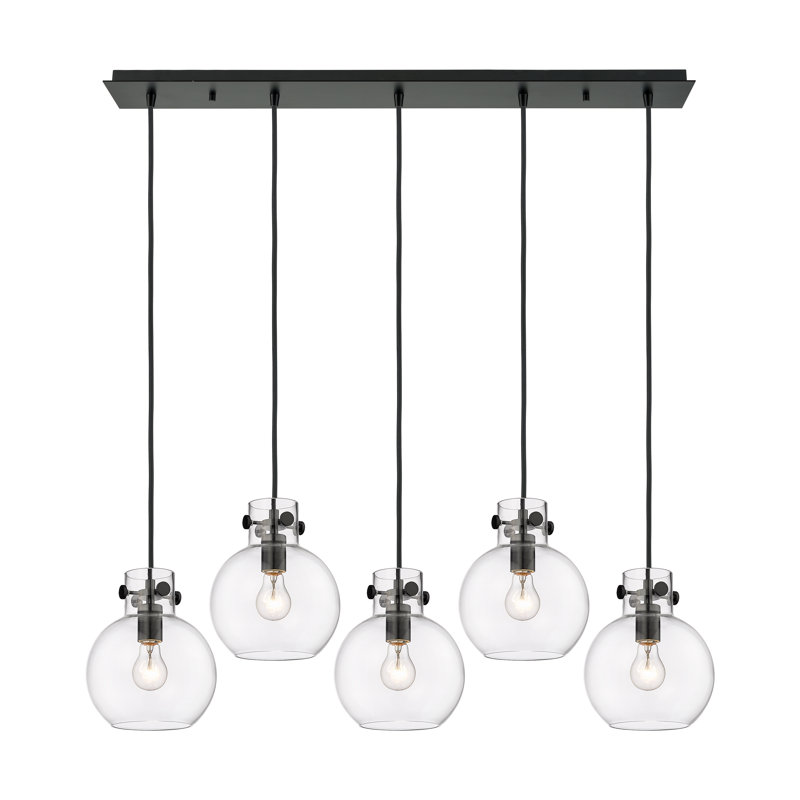 Luminaire suspendu sphère 5 lumières Amrith, Transparent, Noir mat