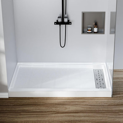 Ensemble de base de douche blanc robuste avec plancher antidérapant et couvercle de drain antirouille