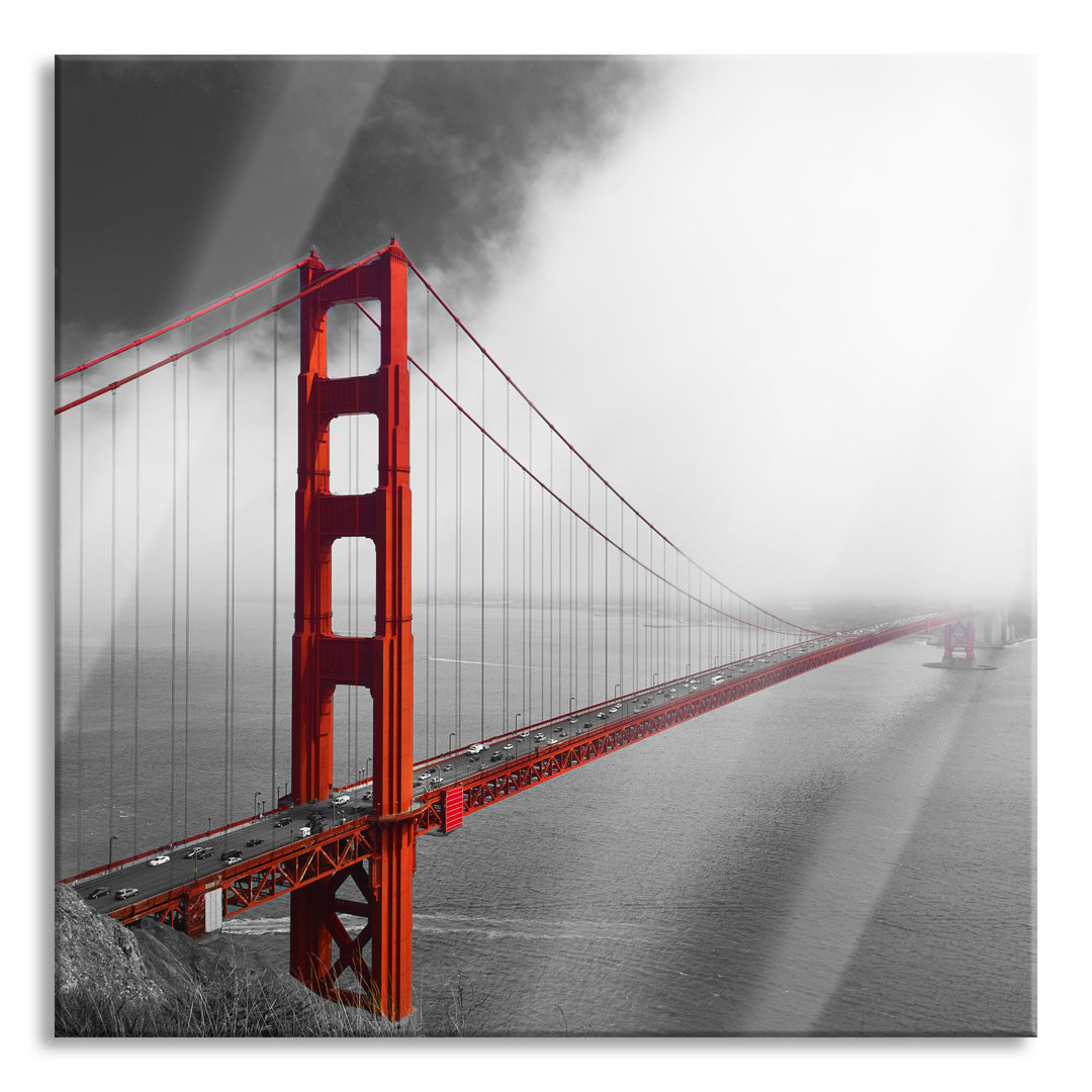 Glasbild Quadratisch | Wandbild Auf Echtglas | Golden Gate Bridge || Inkl. Aufhängung Und Abstandshalter, LQ5184, 2