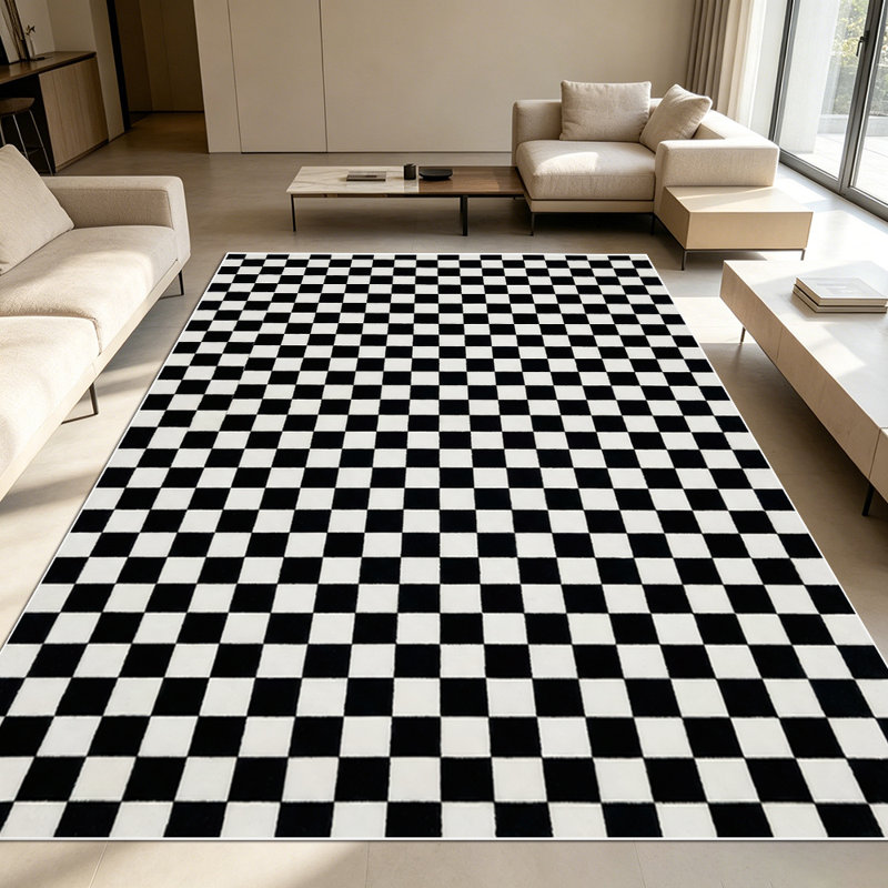 1PC Black and White Checkered area rugs for Living Room, Soft and Comfortable, Suitable for all seasons, easy-to-maintain, machine washable Indoor floor mat, Under Table Farmhouse suitable for dining table, bedroom, kitchen, entryway, home office,
