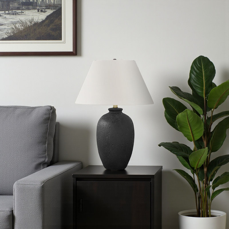 Gervais Black Ceramic & Ivory / Cream Shade Table Lamp, 23.74'' H X 16.83'' W X 16.77'' D