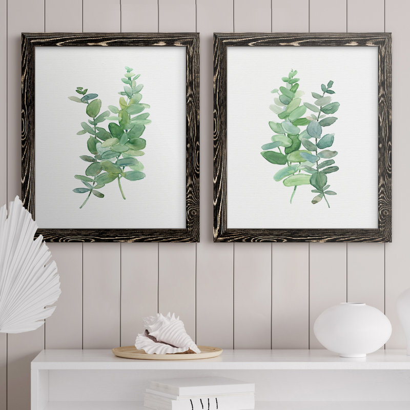 Eucalyptus I - ensemble de 2 reproductions d'art sur toile, Cadre noir, H 31,5 po x l 47 po x P 1,5 po