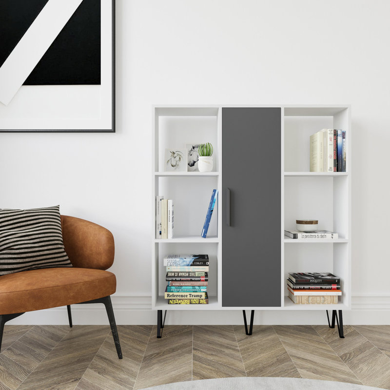 124.5cm H x 119.4cm W Reynaud Bookcase, White/Anthracite