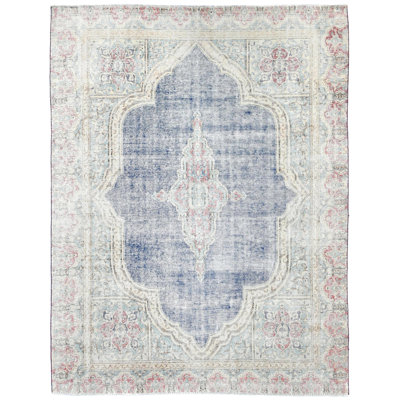Tapis oriental bleu unique 7X9 One-of-a-Kind
