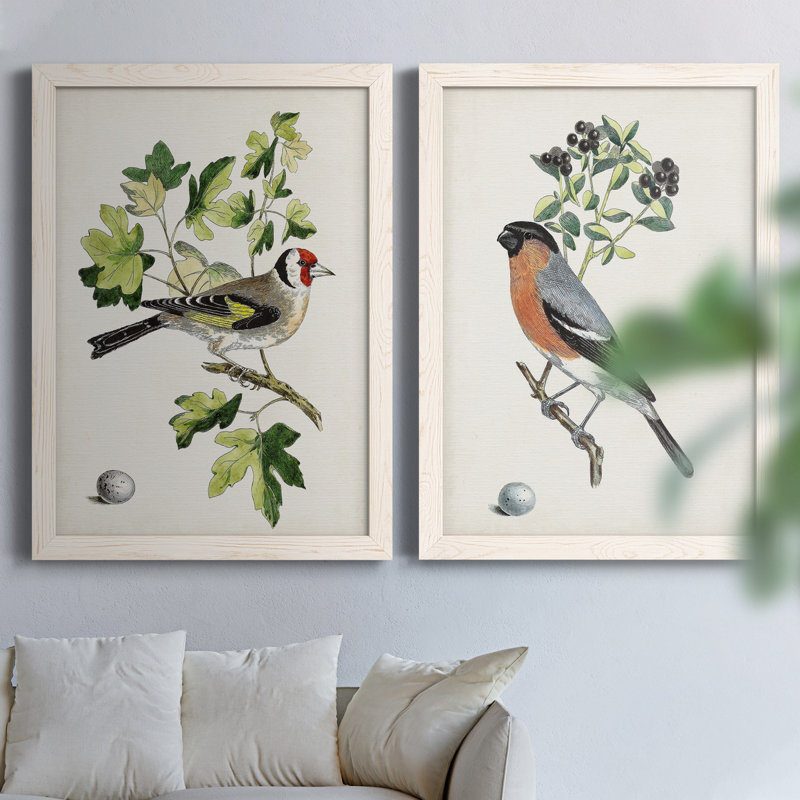 Oiseau antique, botanique et œuf II, toile encadrée de qualité supérieure - prête à être accrochée, Toile blanche encadrée