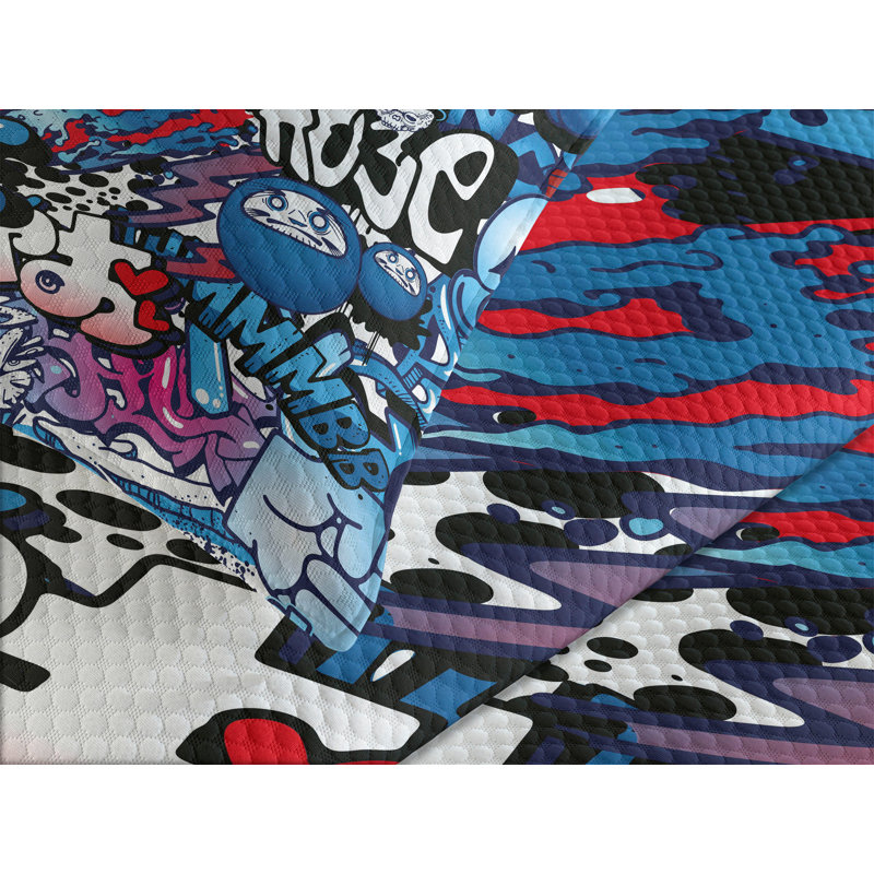 Queen Size Graffiti Street Art Quilted Bedspread Set