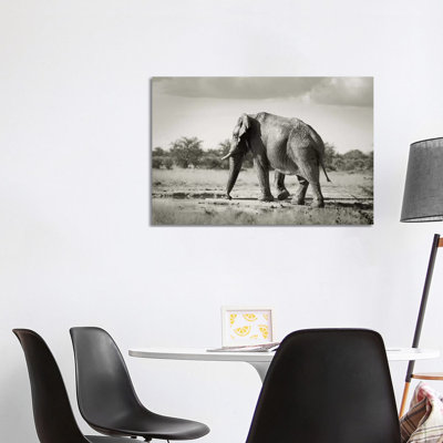 B&W Solitary Elephant by Klaus Tiedge - Wrapped Canvas Print