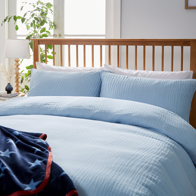 Muslin Cotton Duvet Cover Set, Blue, Single Duvet Cover + 1 Standard Pillowcase