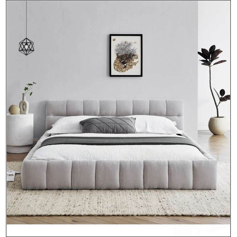 Structure de lit tapissier pour grand lit avec tissu en chenille épais et tête de lit confortable pour les chambres élégantes