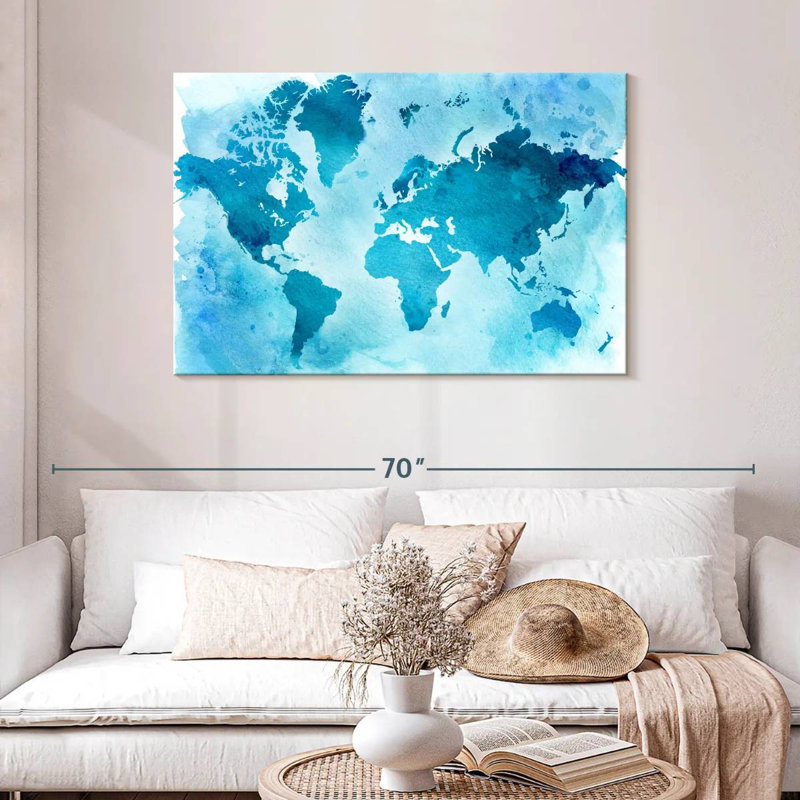 Carte du monde bleue rétro Aliaz, H 30 po x l 45 po