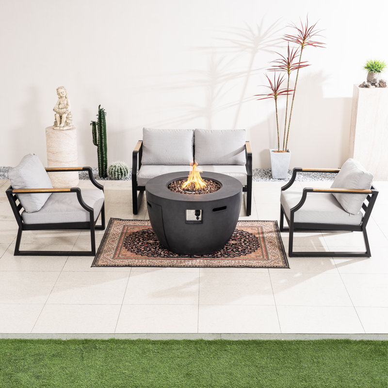 Ensemble de canapé d'extérieur en aluminium résistant aux intempéries pour 4 personnes avec foyer d'extérieur de 50 000 BTU et coussins amovibles