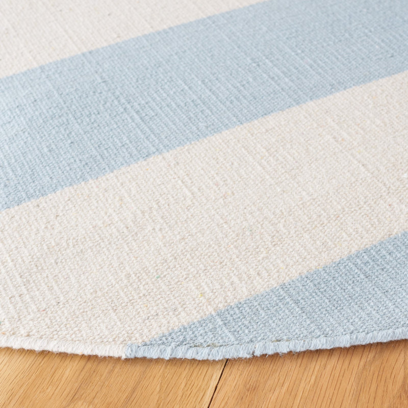Brookvale Striped Handmade Cotton Sky Blue/Ivory Area Rug, Round 8'