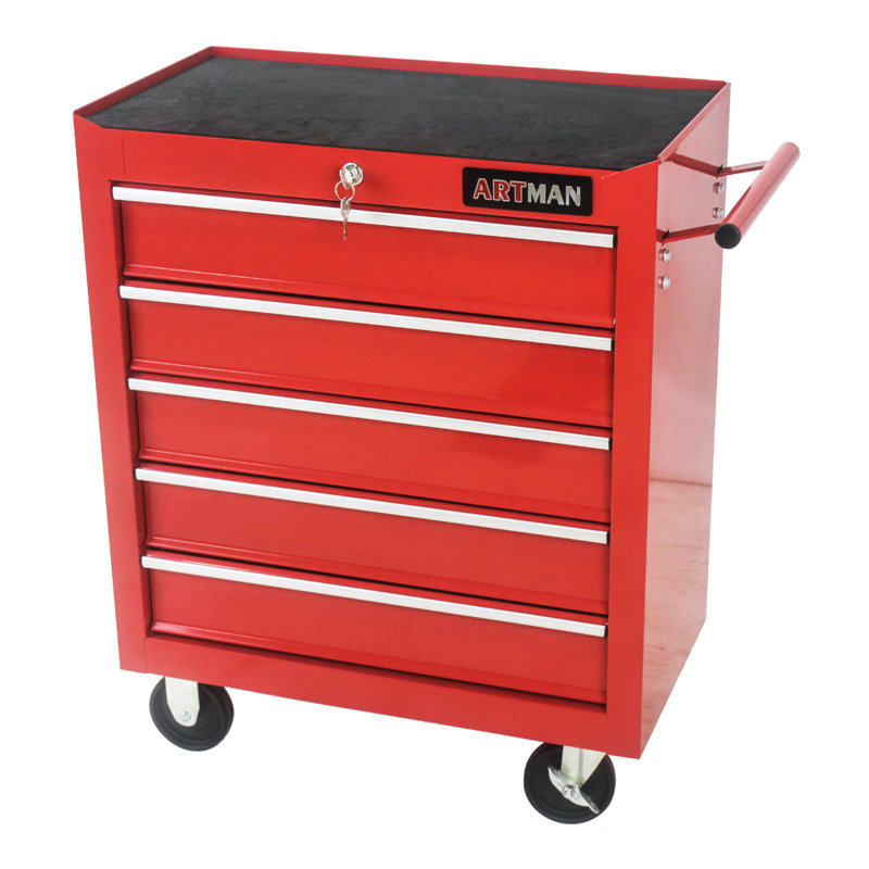 5 Drawer Tool Chest, Tool Storage Cabinet For Garage Storage With 4 Wheels And Locking System, Red
