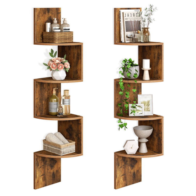  Elburt Corner Bookcase, 4 Tier floating corner shelf