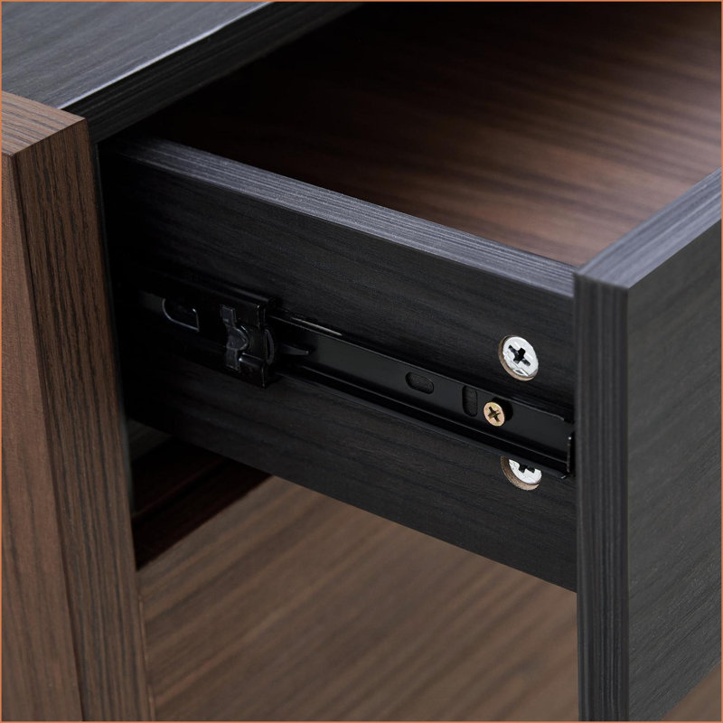Ensemble de 2 armoires, noir moderne et amp; Armoire de rangement rotative à rallonge en noyer brun avec tiroirs, buffet en panneau de fibres à densité moyenne P2 pour hall d'entrée de salon | Bois d'ingénierie, panneau de fibres à densité moyenne | Couloirs