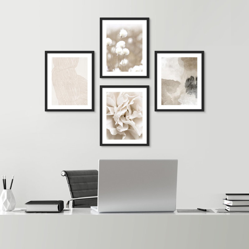 «Colorful Desert Cactus Decor Calm», impression sur papier 4 pièces, Blanc, H 14 po x l 11 po