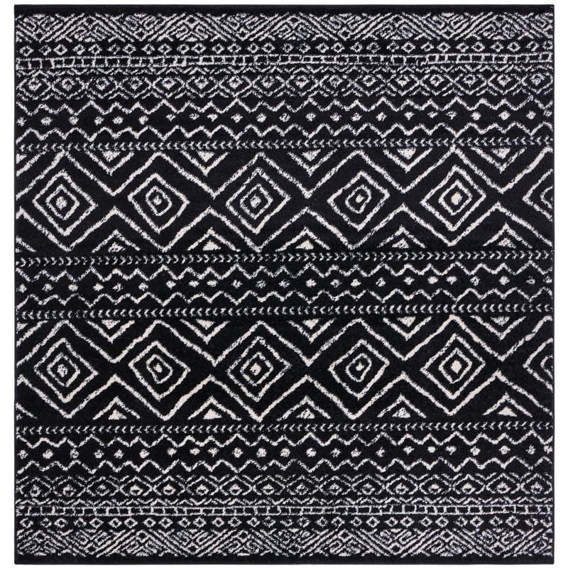 Tapis noir / ivoire Summey Southwestern, Carré 5 pi