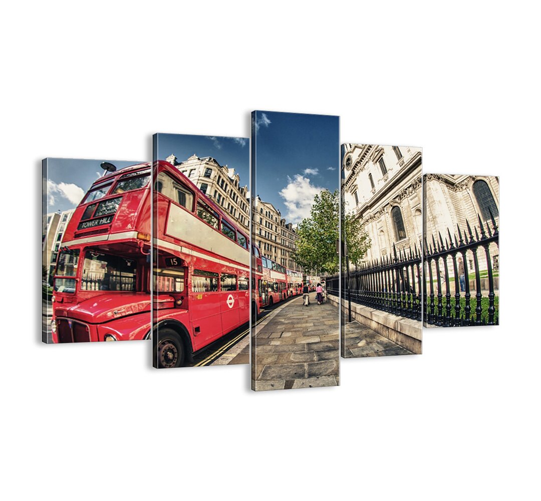 5-tlg. Leinwandbilder-Set - Fotografie â€žLondon Street in Grey and Redâ€�