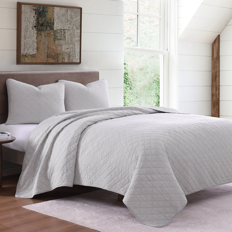 Ensemble de courtepointe en coton de couleur unie classique, chic, décontracté, moderne et rustique, Gris