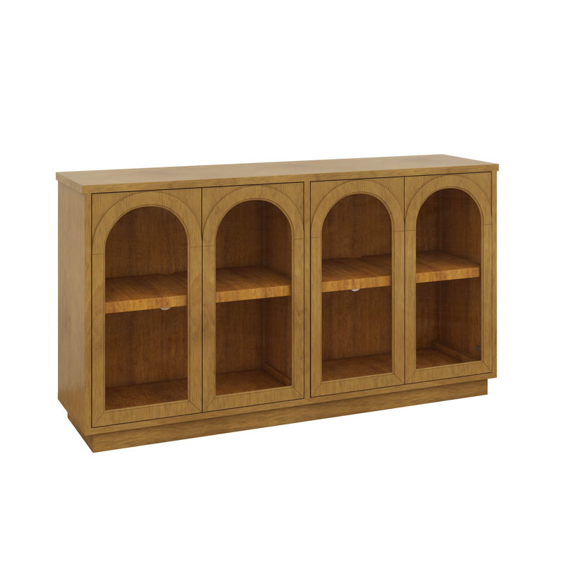 Grande armoire de rangement à 4 portes avec portes en verre, armoire arquée avec tablettes réglables, armoire buffet