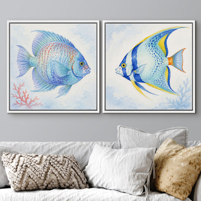 Ensemble de 2 reproductions colorées avec des coraux bleus et un océan de corail