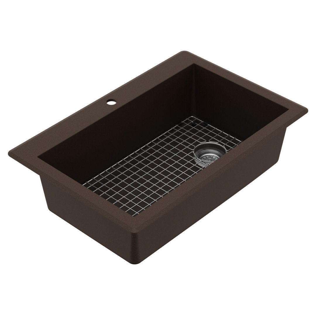 Karran Quartz 33'' X 22'' Single Bowl Top Mount Drop-in Kitchen Sink Kit Karran