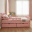 Lit plateforme en bois massif pour enfants, lit pour tout-petits avec barrières de sécurité des deux côtés et 2 tiroirs de rangement intégrés, cadre de lit en bois massif, rose, sommier non requis-375526340-375526362