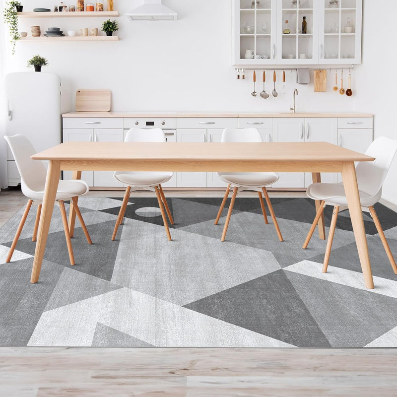 Tapis lavable moderne de style géométrique 5 x 7 pour salon, chambre à coucher, tapis lavable à la machine doux et antidérapant - gris, 5 pi x 7 pi