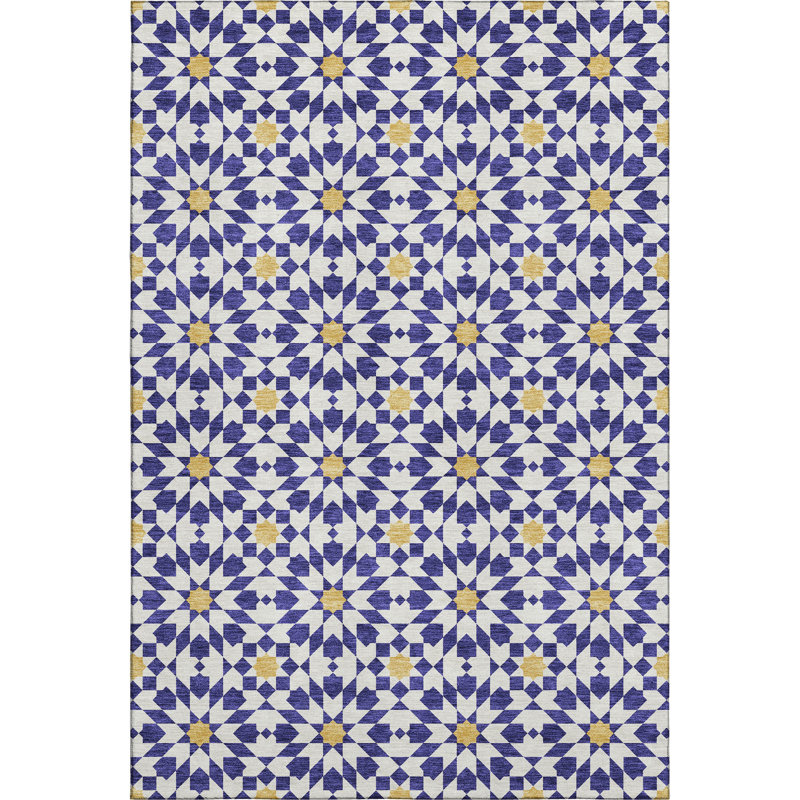 Premium Machine Washable Tweedy Navy Rug, Rectangle 5' x 7'6"